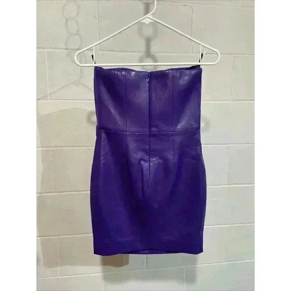 Revolve Generation Love Yazin Vegan Leather Dress XS Amethyst Strapless Stretchy - Picture 2 of 6